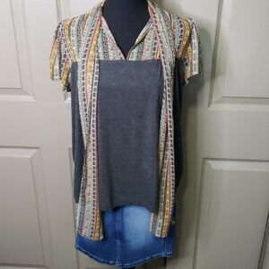 TINY Anthropologie Multicolor Patterned Women's Short Sleeve Top Size Small
